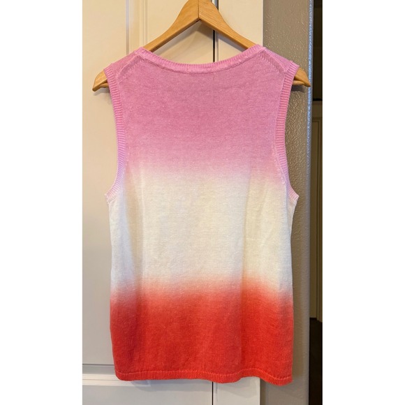 Boden Lightweight Size L Linen Pink/White/Orange Ombré Sleeveless Sweater Vest - Picture 6 of 8